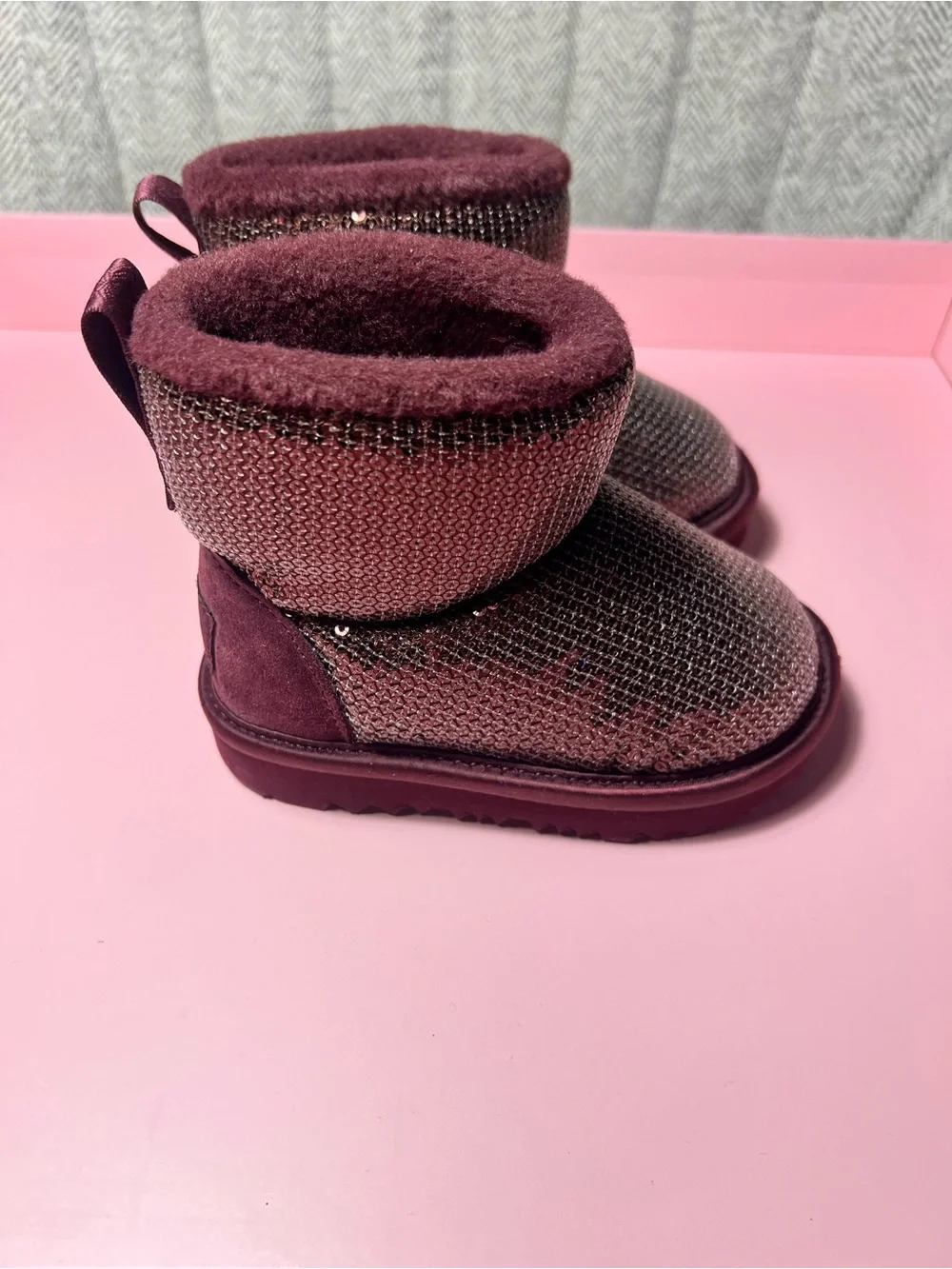 UGG KIDS TODDLER CLASSIC MINI MIRROR BALL SEQUIN PURPLE 'GRAPE' BOOTS SIZE 6